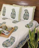 Paisley on Mehndi Bedsheet with 2 Pillow Cover Set - 280TC - Moriyo Decor
